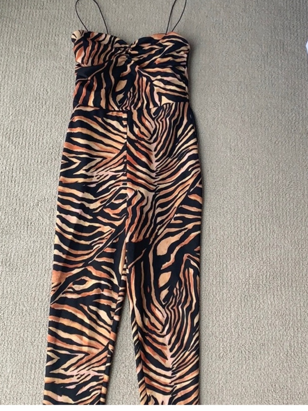 Zebra Print Twist Front Jumpsuit Black & Tan SIZE 8